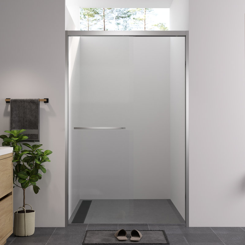 44 - 48 "x 76" porte de douche coulissante double pour salle de bain, verre trempé transparent de 6 mm de 1/4 po, cadre en aluminium et rouille, configuration réversible