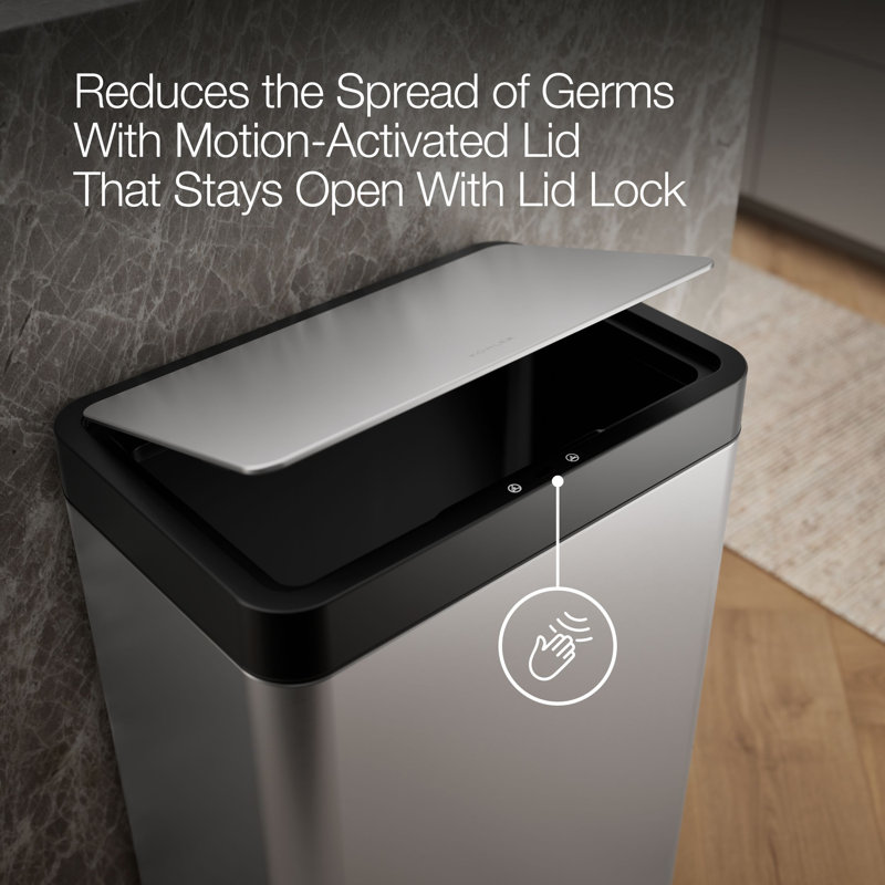 13-Gallon Touchless Stainless Steel Trash Can, Stainless