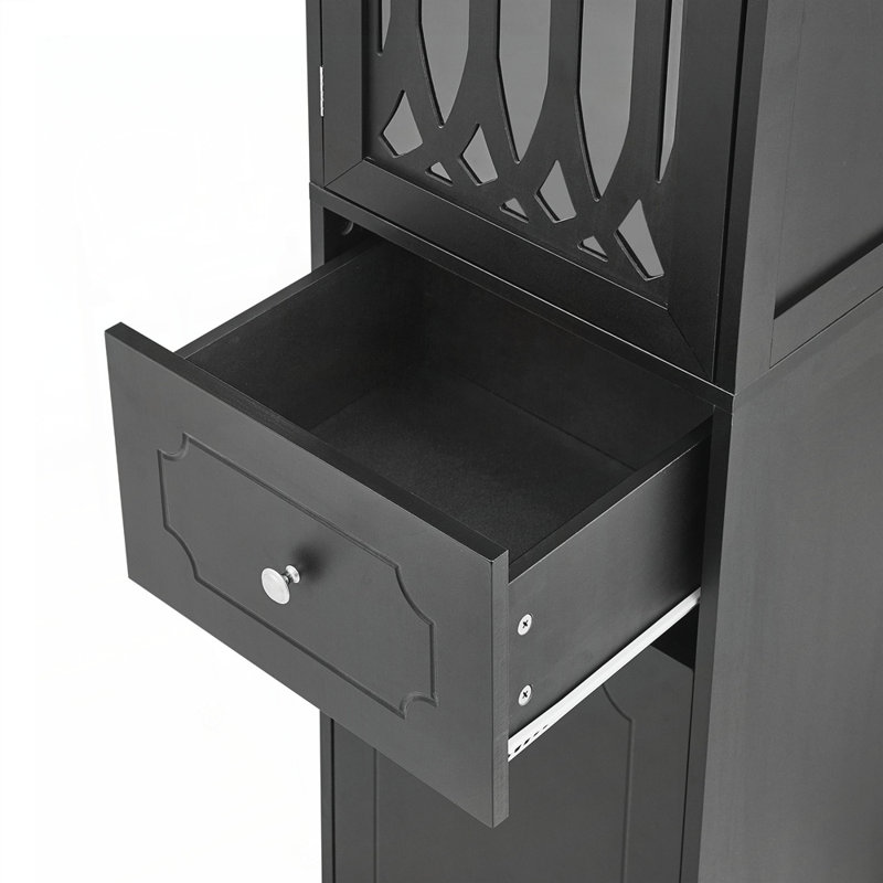 Grande armoire de salle de bain autoportante avec tiroir et portes, tablette réglable, panneau de fibres à densité moyenne et acrylique