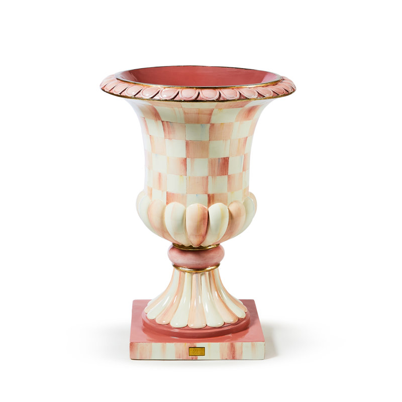 Rosy Pink and Gold Hand-Painted Pedestal Urn