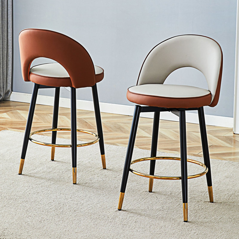Ensemble de 2 chaises de bar rotatives 360 °, Brun / Noir