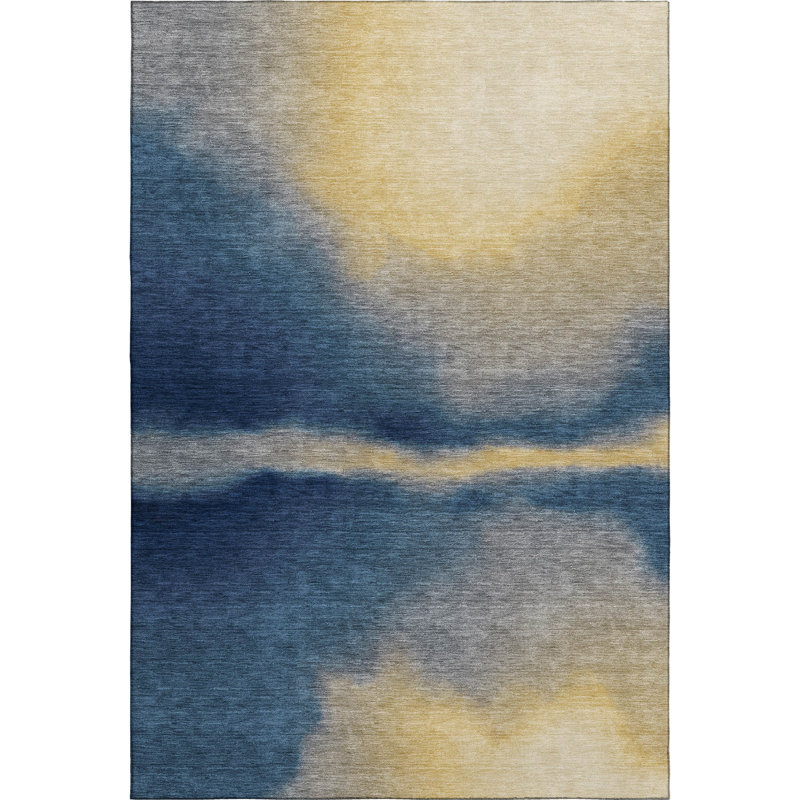 Premium Machine Washable Mayfield AMF2419 Abstract Rug, Navy, 10' x 14'