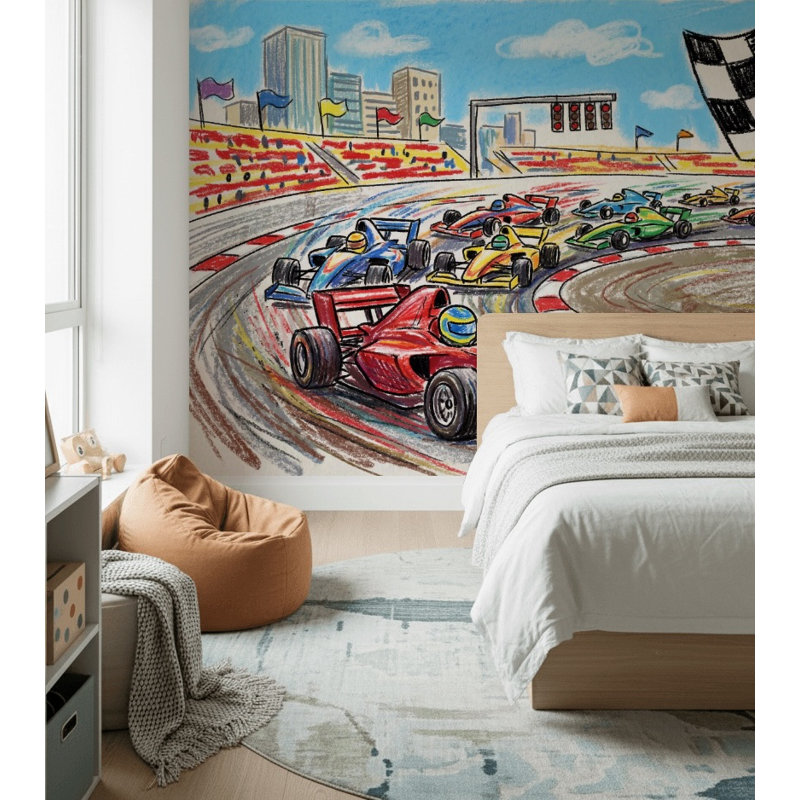 Papier peint Race Track, 100 po x 96 po, Peler et coller