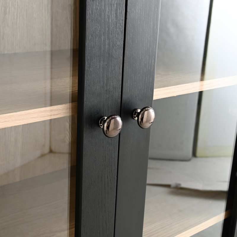 Vitrine de style Mid-Century moderne de 72,71 po de hauteur avec portes doubles, placage en bois de frêne, 6 tablettes réglables et poignées en métal pour le rangement du salon