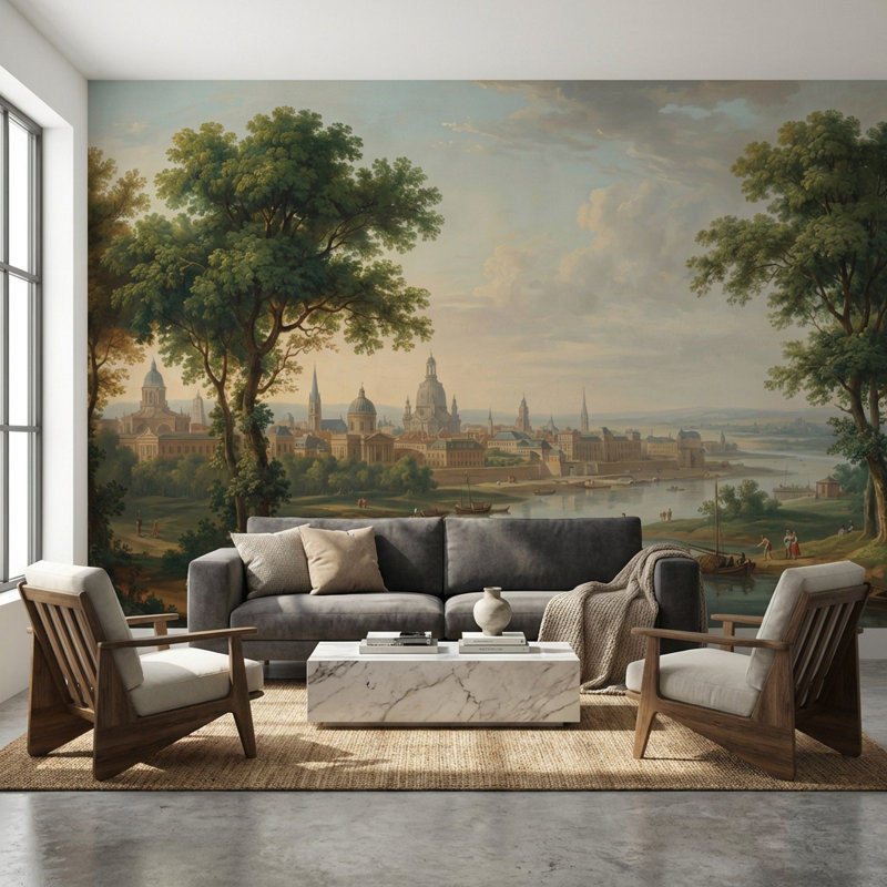 Papier peint paysage urbain rétro Cityscape, 100 po x 96 po, Peler et coller