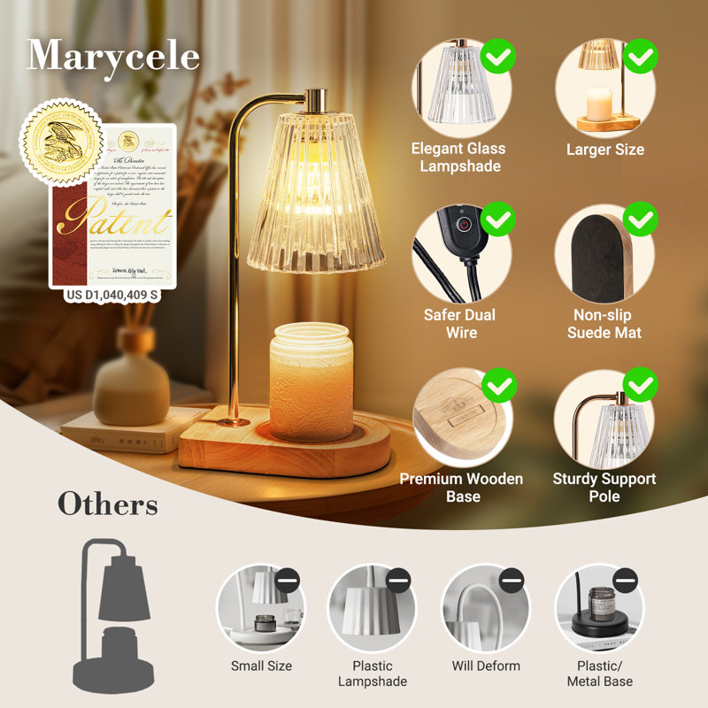 Candle Warmer Lamp with Timer, Dimmable, Adjustable Height - Electric Top Down Melting for All Jar Candles - Home Decor Wax Melter Light (Includes 2 Halogen Bulbs)
