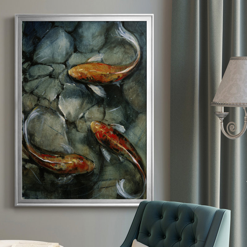 Tres Koi I - cadre photo, impression sur toile, Argent, H 42,5 po x l 30,5 po x P 1 po