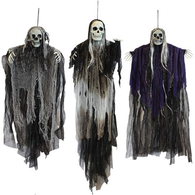 Ensemble de 3 décorations de squelette fantôme suspendues pour Halloween - Grim Reaper