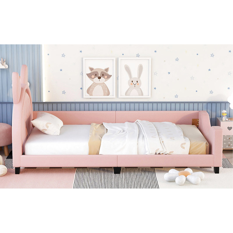Lit de jour simple en forme de tête de lit Carton Ears en rose - Structure stable revêtue d'un design pratique facile à assembler et à entretenir