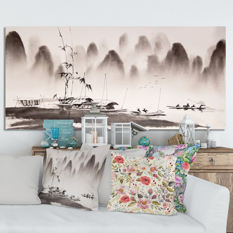 Peinture à l'encre de Chine - Peinture sur toile, H 8 po x l 12 po x P 1 po, Toile tendue