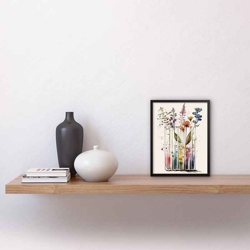 Janalee Wildflowers Rainbow Colour Water Glass Test Tubes 1 Piece Single Picture Frame Wall Art