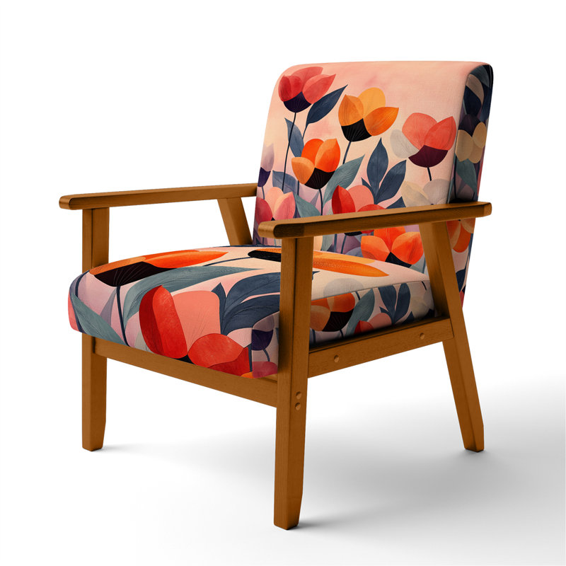 Chaise rembourrée Tulips, Accoudoirs carrés bruns