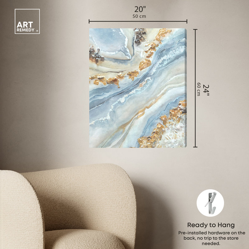 Gallery Wrapped Blue and Gold Abstract Canvas Wall Art, 20" x 24"