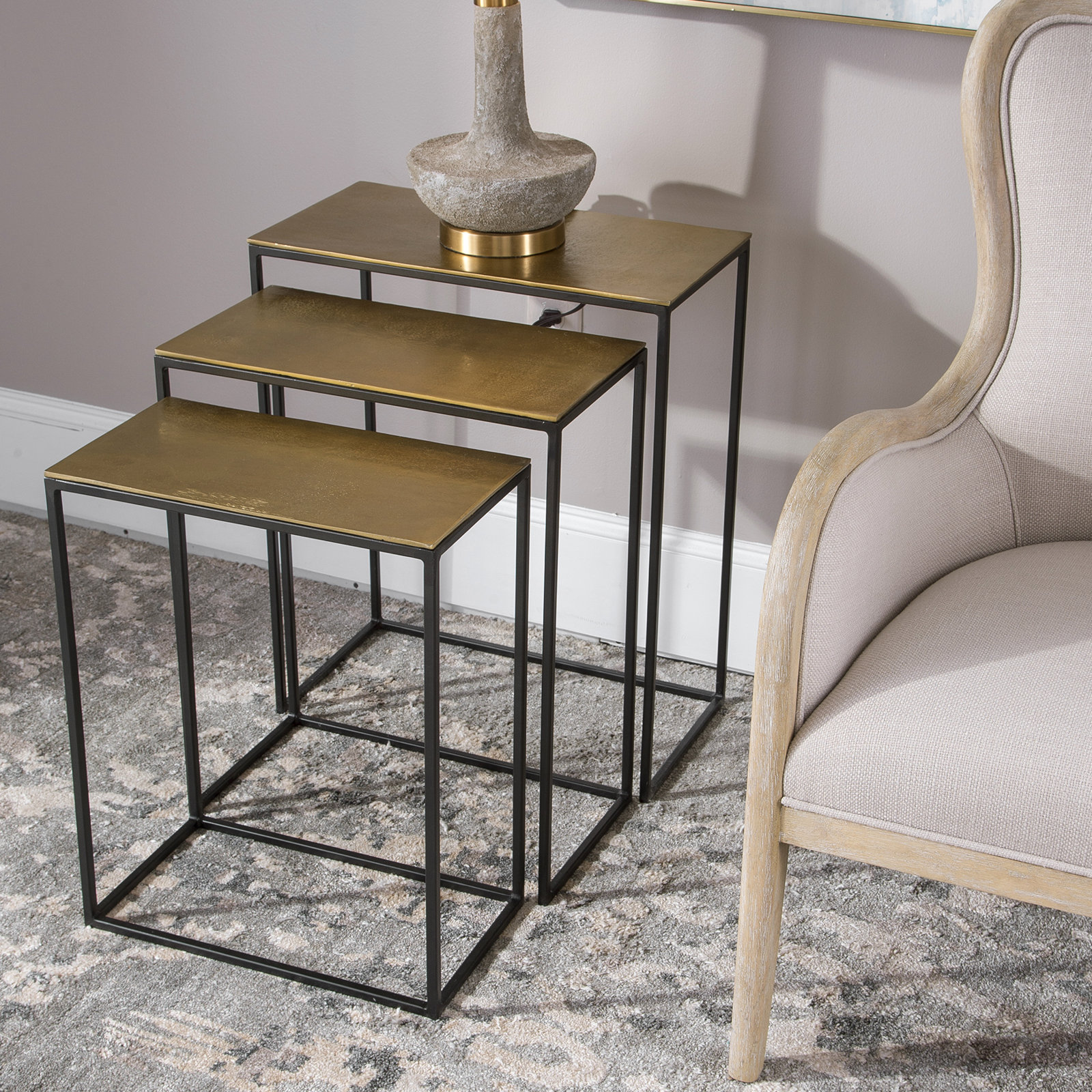 Addie 11" Nesting End Tables, Gold Top/Black Base