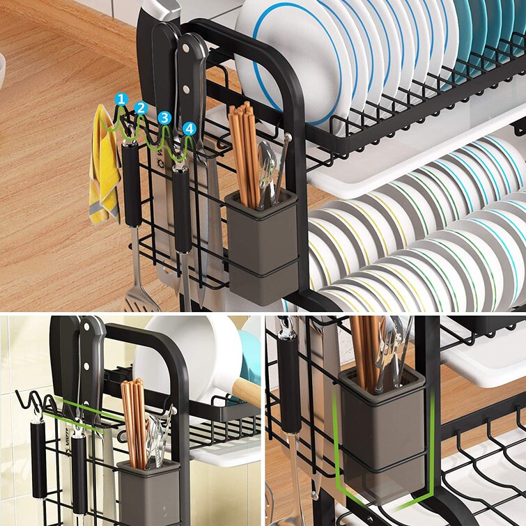 1Easylife Over The Sink Dish Drying Rack, Black 3 Tier Stainless Steel  Large Dish Rack/Drainers