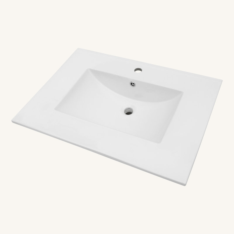 White Rectangular Single Vanity Top with 1 Faucet Hole and Overflow (Sink Only)