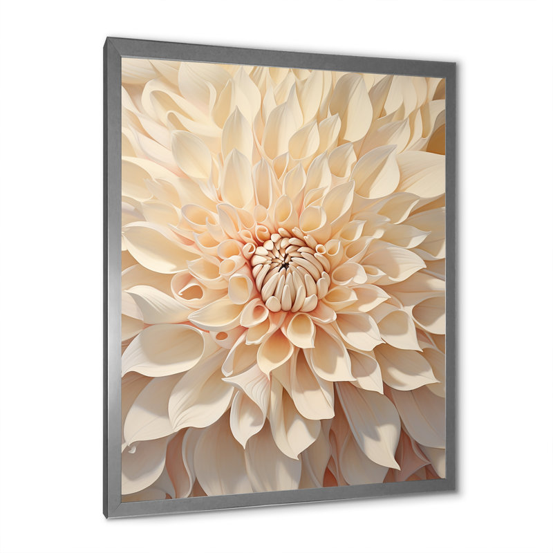 Minimalisme dahlia beige sur toile, H 20 po x l 12 po x P 1 po, Cadre simple argenté