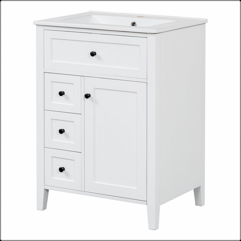 Meuble-lavabo fonctionnel avec lavabo, tiroirs multiples et armoire, construction durable pour le rangement de salle de bain moderne