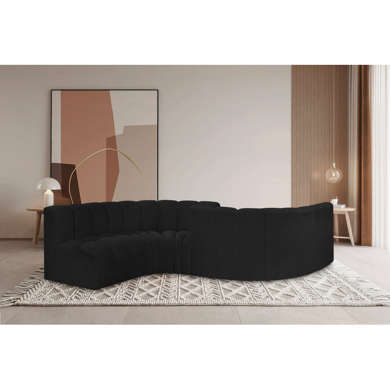 Ivancea Upholstered Curved Sectional Reversible, Black Boucle Fabric