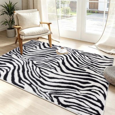 White Machine Washable,Zebra Animal Safari Black Clothing Natural Abstract Africa African Indoor Area Rug