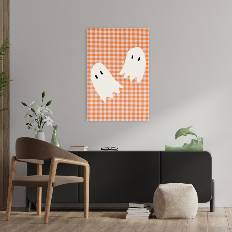 Playful Halloween Ghosts Playful Abstract Contemporary Autumn Wall Art Print 1 Piece Wrapped Canvas Wall Art