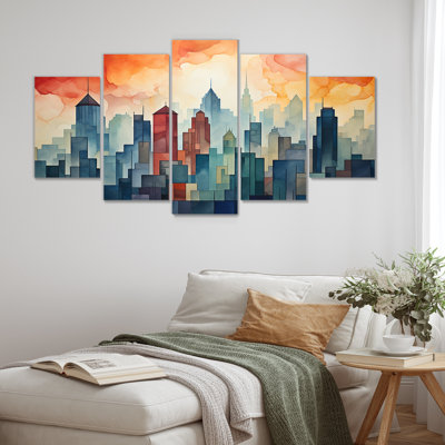 Aquarelle sur toile multicolore New York City II
