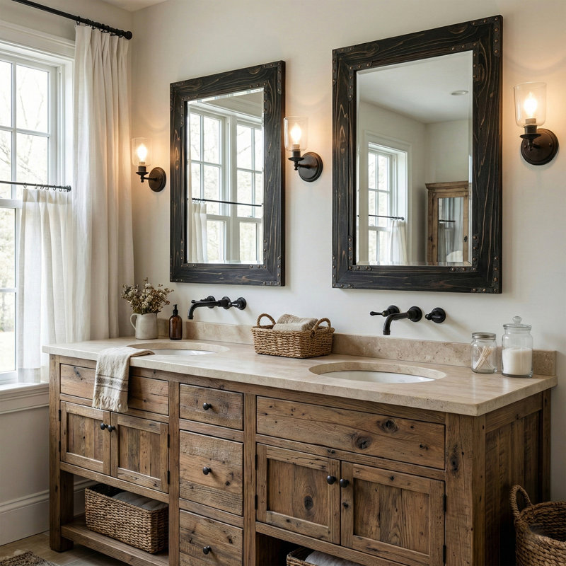 Miroir mural ferme en bois massif, 40" x 30", Noir carbonisé