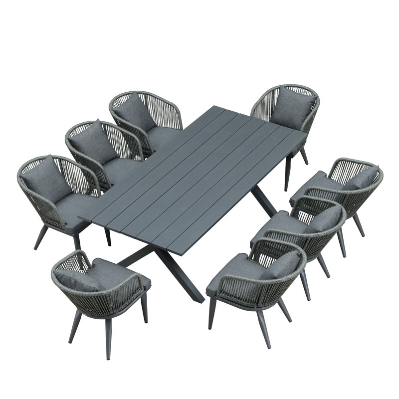 Ensemble de salle à manger de patio mauve avec table et dossiers rectangulaires, H 29,53 po x l 80,71 po x P 38,39 po, 8