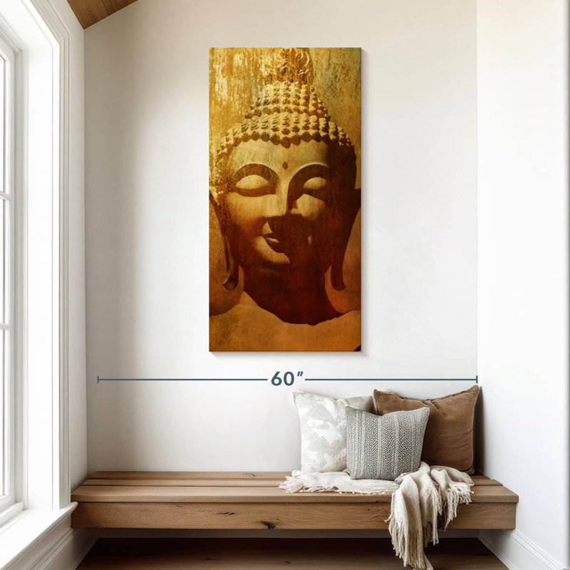 Tête de Bouddha antique, H 48 po x l 24 po