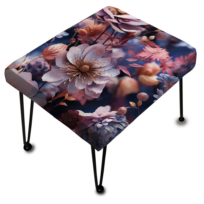 Blue And Purple Blooming Chrysanthemum Flowers - Floral Rectangle Ottoman