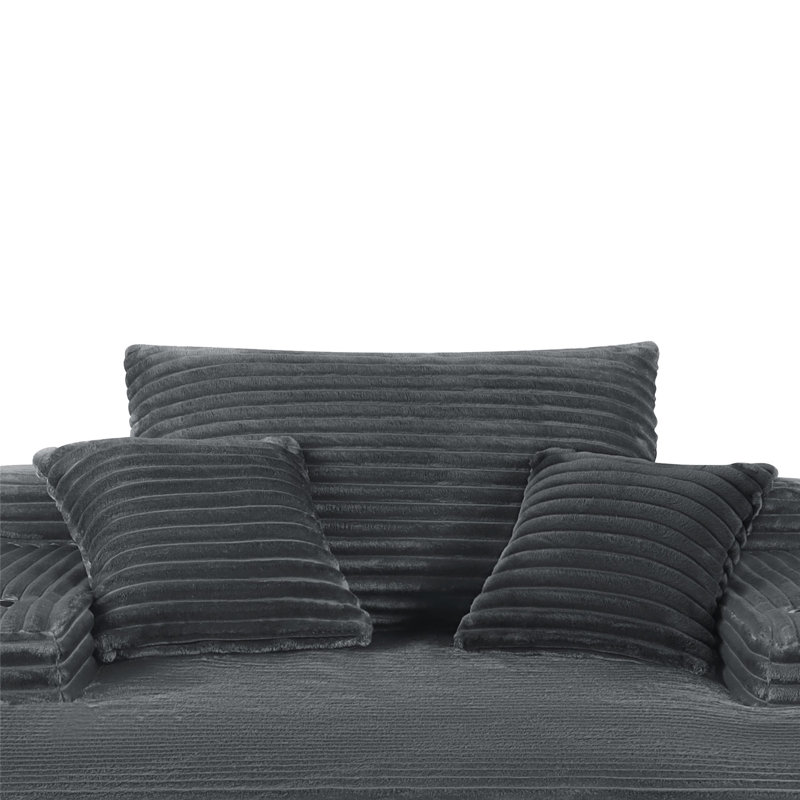 Chaise longue rembourrée en velours côtelé 65 po avec coussins décoratifs et porte-gobelet, canapé-lit intérieur avec accoudoirs - aucun assemblage requis