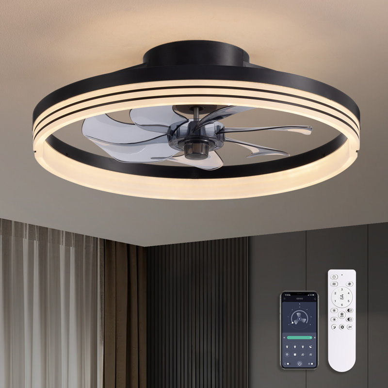 Ventilateur de plafond encastré noir 18 po avec éclairage, moteur à courant continu silencieux à 6 vitesses, DEL à intensité variable pour la chambre à coucher