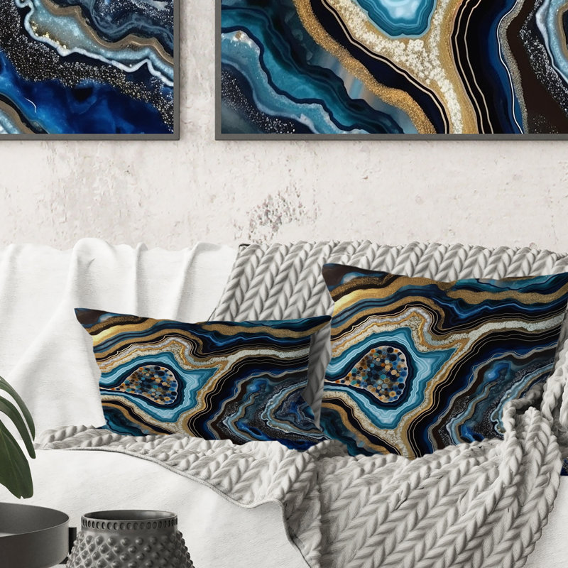 Gold Blue Geode Gems - Stone Geode Printed Throw Pillow