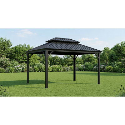 Pavilion-Style Gazebo Measuring 10 by 10 Feet, Features Double Roof Constructed from Color Steel Tiles