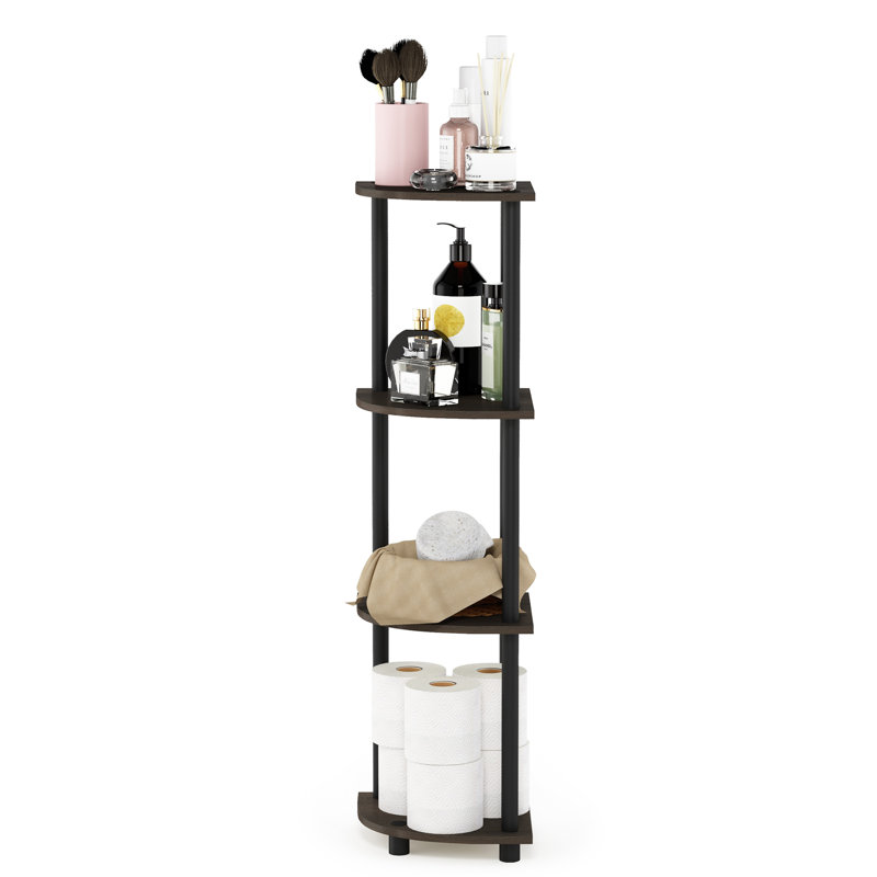 Elvin Corner Shelving Bookcase, Dark Brown Grain/Black