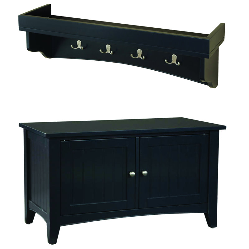 Ajwad 36"W Cottage Beach House Design Wall Mounted Coat Rack and Cabinet Bench Set with Storage, Charcoal