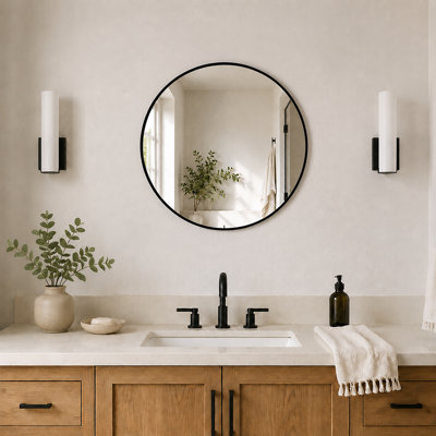 Miroir de salle de bain mural rond noir mat l 24 po x H 24 po Tanx