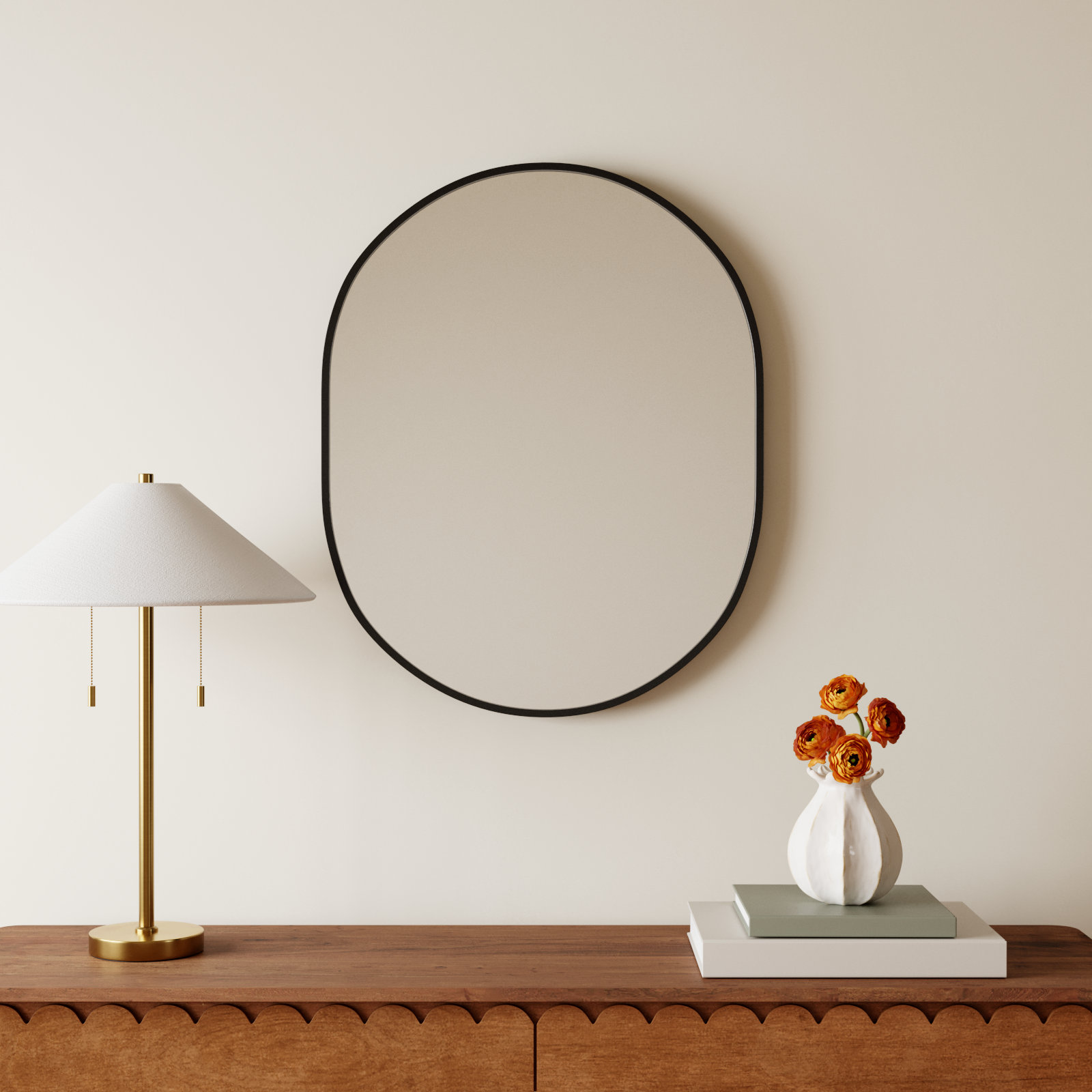 Sabine Metal Pill Wall Mirror, 30" x 24", Black