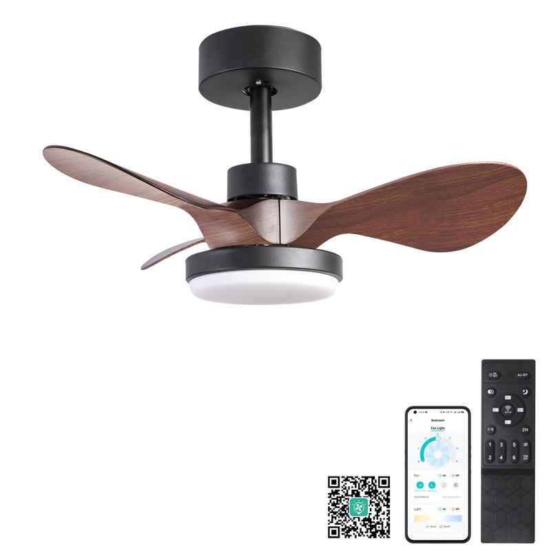 Petit ventilateur de plafond noir 24 po avec télécommande, 24 po de largeur, Brun
