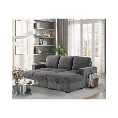 Charming Melody Grey Sectional Sofa With Pullout Function For Ultimate Comfort