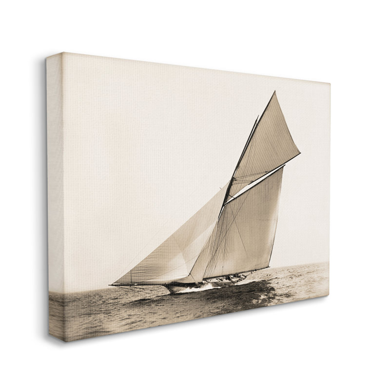 Vintage Ship on Ocean Beige Canvas Wall Art, 48 x 36