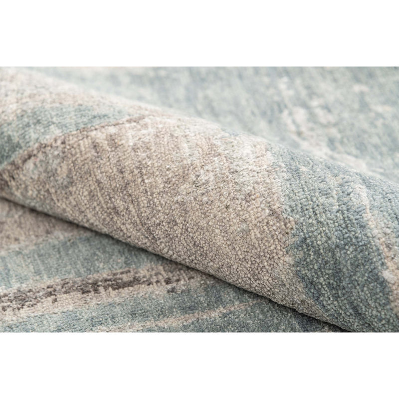 Hand Knotted Abstract Area Rug in Blue/Charcoal/Beige, Rectangle 12' x 15'