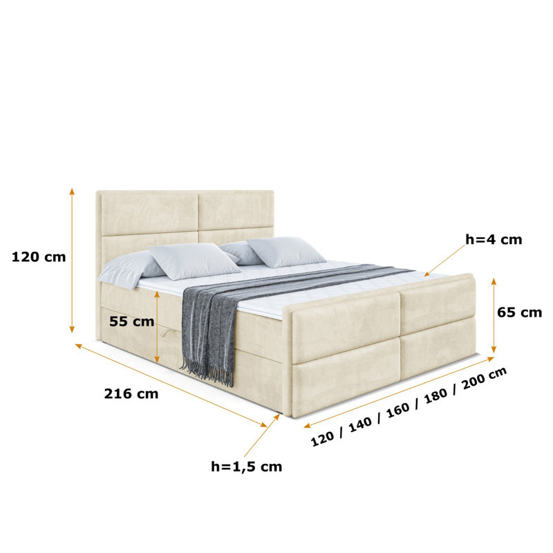 Bed, 140 x 200cm, Beige