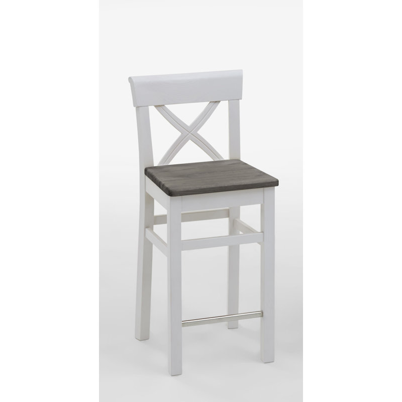 Polebridge Solid Wood Counter Stool, White, Grey