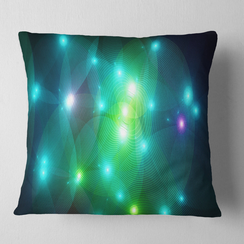 Fractal Lights in Fog - coussin imprimé abstrait, 18 po x 18 po, Noir / Vert, Coussin décoratif