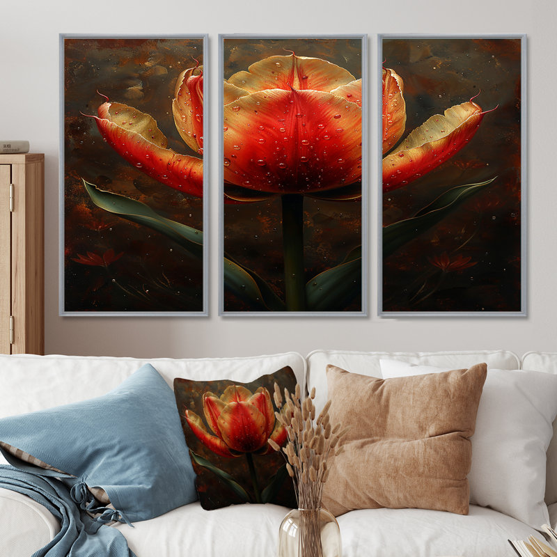 Boxborough - Ensemble de décoration murale tulipe, Encadrement argenté, H 40 po x l 60 po x P 1 po