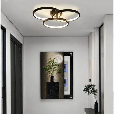 Plafonnier encastré à DEL à 20 anneaux à motif géométrique intégré moderne de 20 pouces - Noir