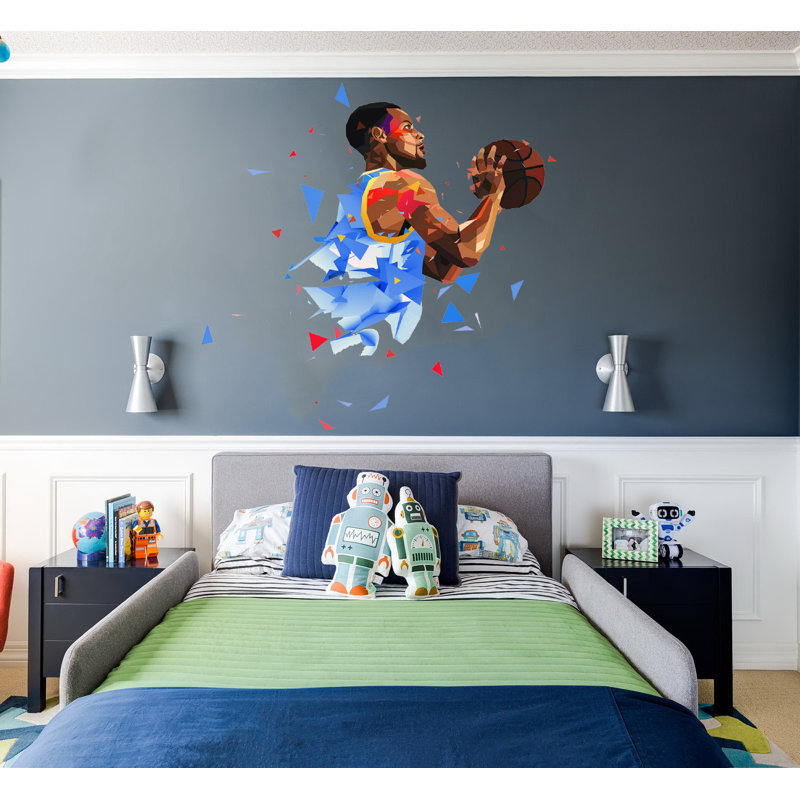 Décalcomanie murale polygonale basketball, H 33 po x l 39 po