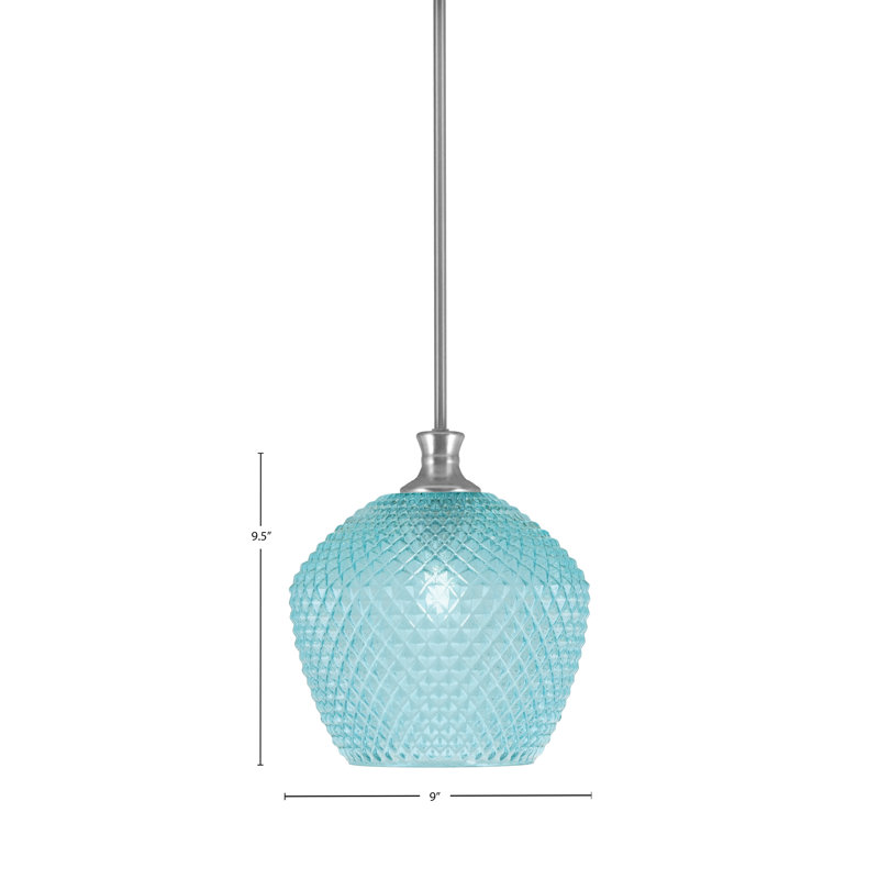 Luminaire suspendu Quapaw avec verre texturé turquoise, Nickel brossé, H 9,5 po x l 9 po x P 9 po