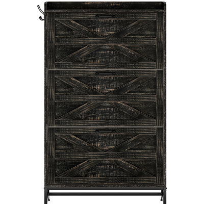 Armoire à chaussures d'entrée - gris, design étroit et compact, 2 tiroirs, rangement intérieur gris, rétro et résistant aux égratignures